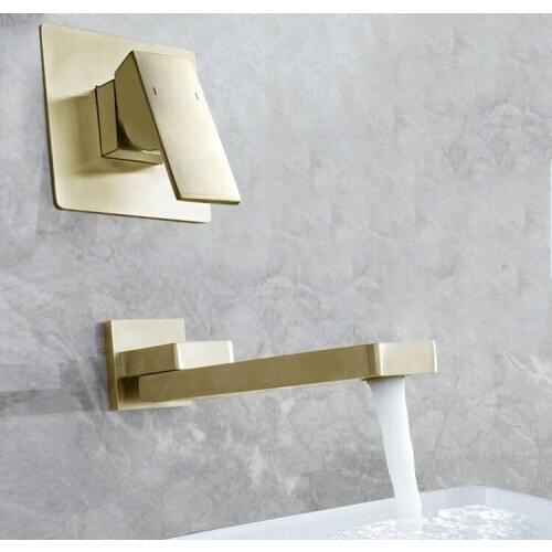 Wall mounted solid brass bathroom sink faucet cold hot water basin mixer faucet Single handle Dual control with Rotatable Spout