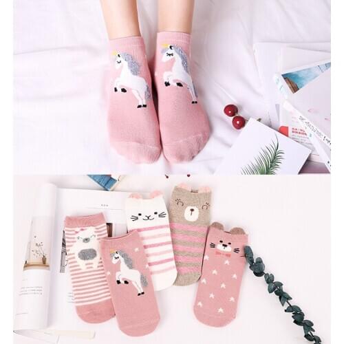 5 pairs Women men harajuku students lovely cute kawaii animals Socks summer cotton Sock For Female male Funny sokken ankle sox