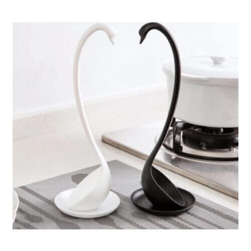 New Swan Shaped Soup Ladle White/Black Design Special Upright Swan Spoon Useful Kitchen + Saucer Cooking Tool wholesale
