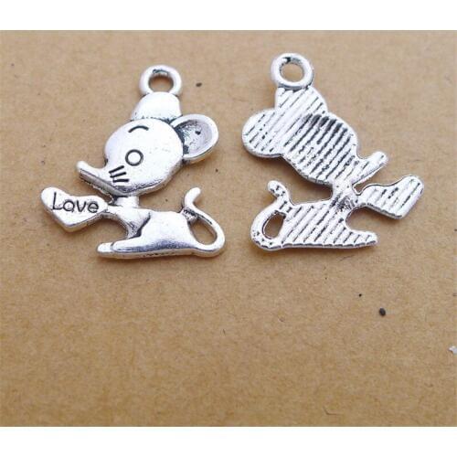BULK 30 Antique Silver Plated Animal Mouse Love Charm Pendant for Charm Bracelet 16*20mm 0.9g