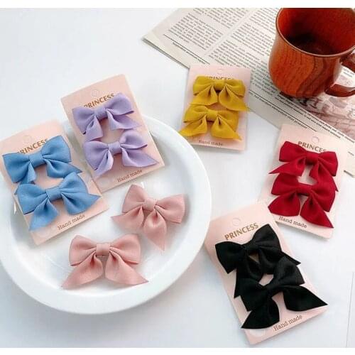 2pcs/lot Solid Color Polyester Ribbon Bowknot Toddler Hair Clips Handmade Bows Baby Girls Barrettes Bangs Hairpins Photo Props