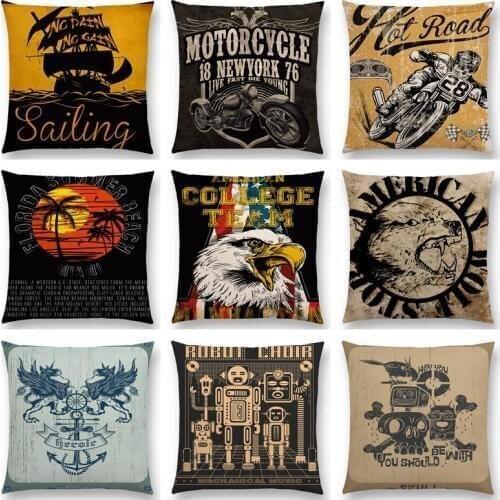 Sailing Ship Motorcycle Gun Eagle Guitar Skull Anchor Shark Surfing Deer Punk Retro Rock Cushion Cover Beautiful Pillow Case