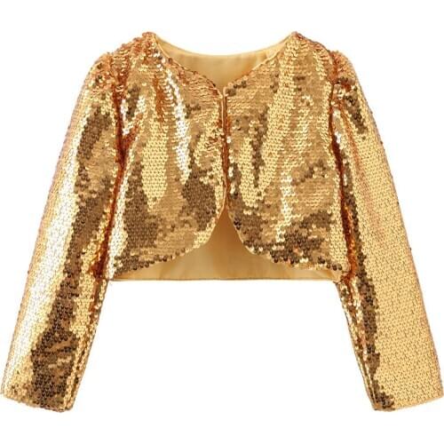 2020 spring childrens dress shawl jacket gold silver girl stage sequins performance costume host model catwalk shawl jacket