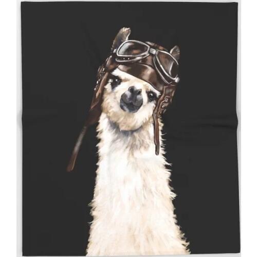 Alpaca Cartoon Throw Blanket Cute Kids Design Cool Pilot Llama in Black Blankets for Beds Christmas Decorations for Home