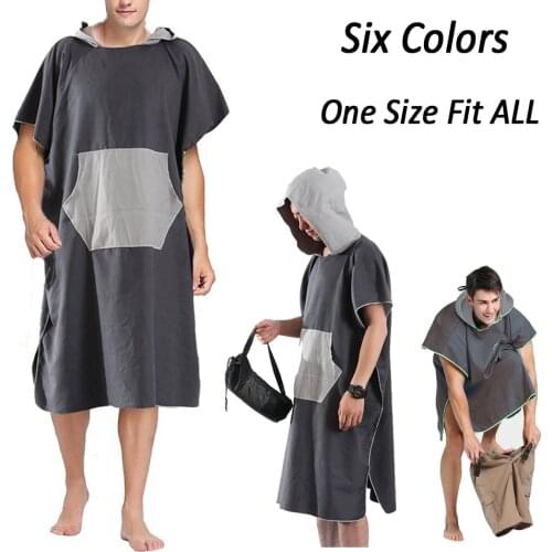 Microfiber Surf Beach Wetsuit Changing Towel Bath Robe Hooded Poncho with Pocket & Storage Bag-One Size Fit All