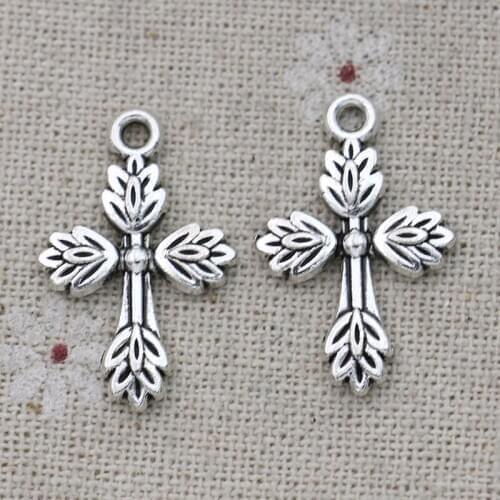 20PCS Antique Silver Plated Cross Charms Pendants for Jewelry Making Bracelet DIY Accessories 17x26mm