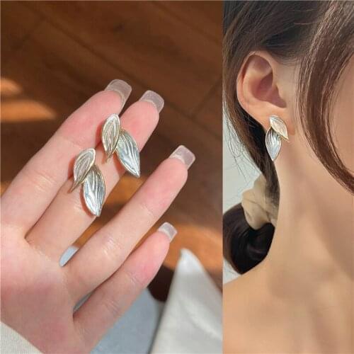Korean Style Small Fresh Ins Simple Drip Glaze Small Drop Earrings Trendy Enemal Metal Leaf Earrings for Female Women