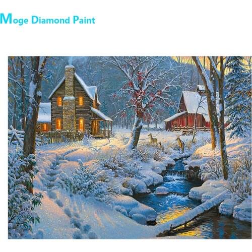 Snow Forest Lodge Diamond Painting Round Full Drill Scenic Nouveaute DIY Mosaic Embroidery 5D Cross Stitch Home Decor Gifts