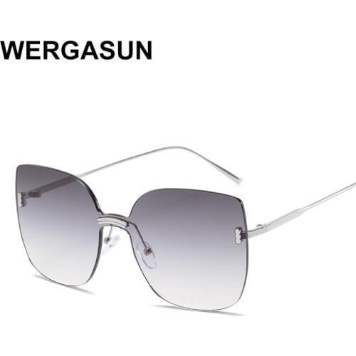 WERGASUN Luxury Square Sunglasses Women Men Retro Brand designer Metal Frame Oversized Sun Glasses Female Grandient Oculos