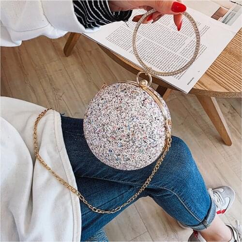 Chain bag female small bag 2021 new diamond fashion temperament dinner bag simple rhinestone shoulder messenger round handbag