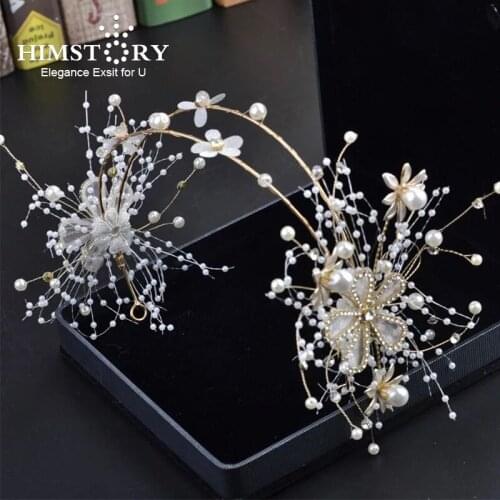 HIMSTORY Handmade Double Laryer Wedding Hairband Leaves Pearl Headbands Flower Head Piece Bride Vintage Hair Accessories