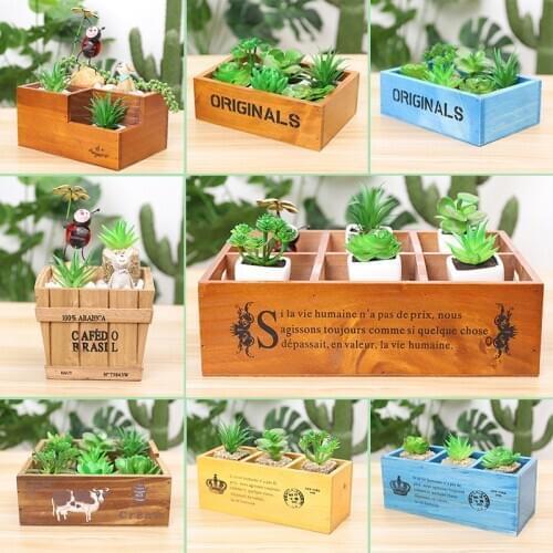 High-quality DIY Antique Wooden Sundries Container Cosmetics Organizer Jewelry Storage Box Home Decor Wooden Succulent planter