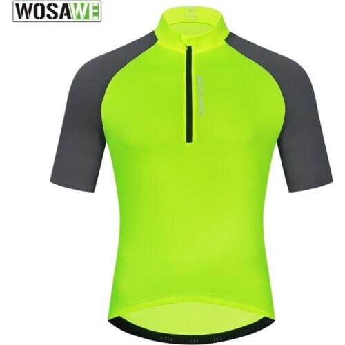 WOSAWE 2021 New Summer Mens Cycling Jersey Short Sleeve Breathable Polyester Road Bike Bicycle Jersey with Partial Zipper