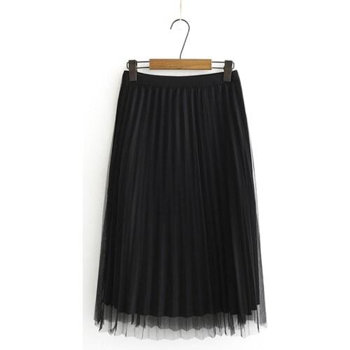 Plus Size Womens A-line Skirts Large Size Elastic Waist Vintage Mesh Long Skirts