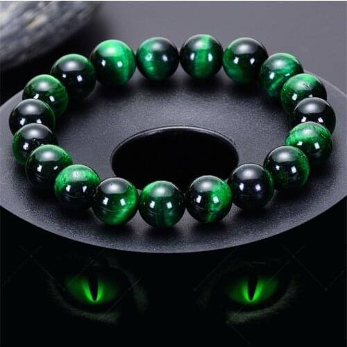 Green Tiger Eye Bracelets for Women Men Jewelry Natural Stone Tiger Eye Beads Elastic Rope Rosary Bracelet hombre