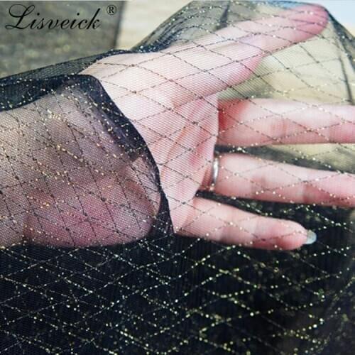Gold thread diamond lattice jacquard mesh fabric soft and fashionable tulle fabric DIY wedding dress handmade stitching material