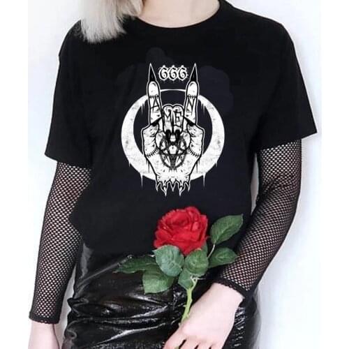 Amen 666 Devils Hands funny print T-shirt Streetwear loose O-neck dark punk style womens top ulzzang Harajuku Gothic T-shirt