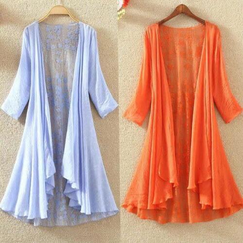 Women chiffon shirt hollow loose sunscreen air conditioning shirt thin cardigan women long