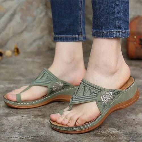 Women Sandals 2021 New Embroidery Summer Shoes Woman Wedges Shoes for Heels Sandalias Mujer Flip Flops Platform Women Slippers