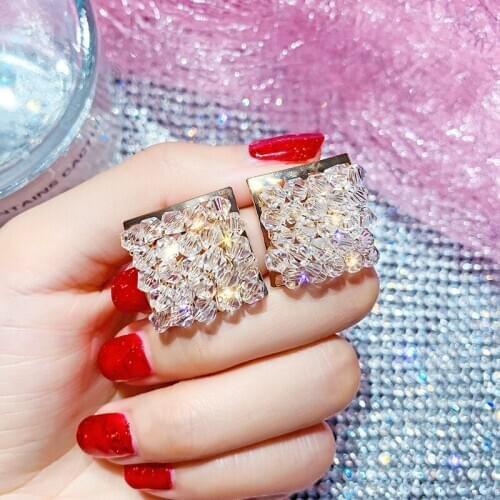 Temperament Flash Earrings Square Crystal Stud Earrings Fashion Earing for Women