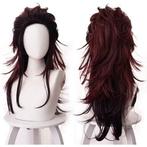 Anime Demon Slayer Kimetsu no Yaiba Kamado Tanjirou Women Long Wig Cosplay Costume Heat Resistant Synthetic Hair Party Wigs