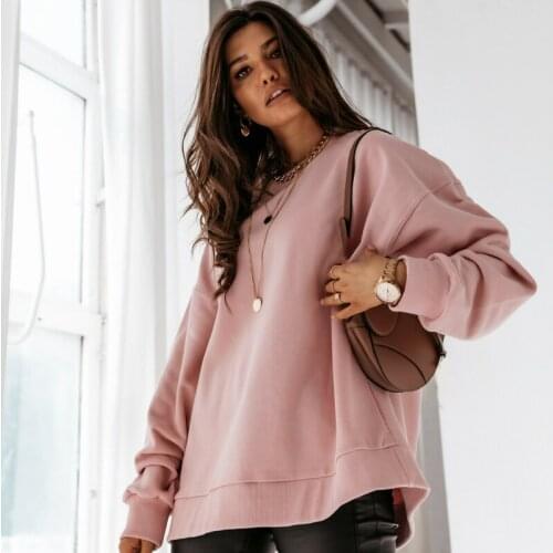 Women New Casual Pullover Hoodies Solid Versatile O-neck Batwing Sleeve Warm Streetwear Female Simple Puls Size Tops Autumn 2020