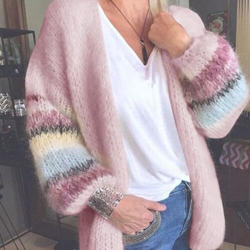 Womens Sweater Rainbow Print Cardigan Knitted Sweater Women Autumn Winter Long Sleeve Jumper Casual Fashion Pull Female Coat