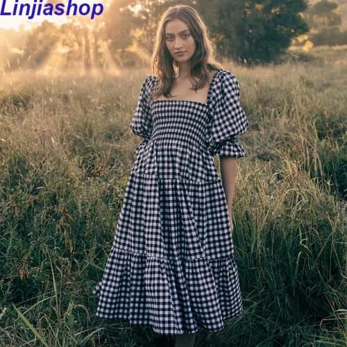 Boho Inspired black white gingham cotton summer dress for women bow tied smocked bust vintage maix dress new boho beach dress