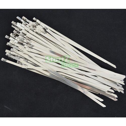 100Pcs 4.6mm X 100mm 304 Stainless Steel Metal Cable Tie Zip Strap Locking Exhaust Pipe Header
