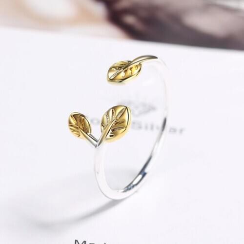 2020 Bicolor Branches Leaves Rings Girl Fashion Jewelry Open Size 925 Sterling Silver Ring Women Engagement Accessories KOFSAC