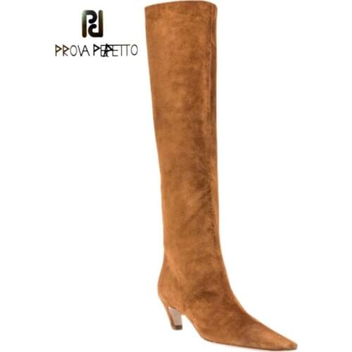 Catwalk Frosted Cat Heel Ankle Boots Square Toe Stitching Short Boots Trendy Womens Mid-heel Knee-length High-top Knight Boots