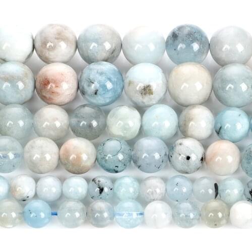Flower Aquamarines Natural Stone Charm Round Loose Beads For Jewelry Making DIY Bracelets Necklace Earrings Accessories 6/8/10MM