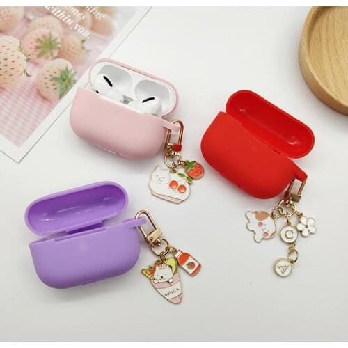 For Apple AirPods Pro Case Sweet Pink Silicone Earphones Case For AirPods Pro3 Headset Protect Box With Cute Cherry Cat Key Ring