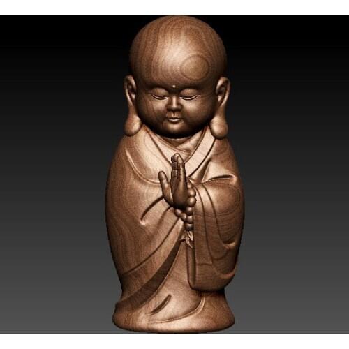 Cute Little monk 3D model for cnc 3D carved figure sculpture machine in STL file format