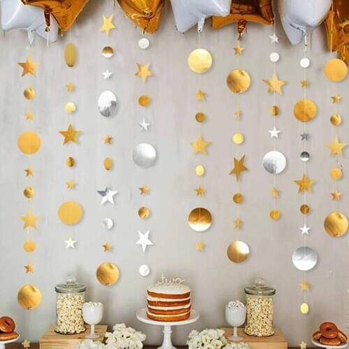 4.5M Gold Star Paper Banner Chain Dot Flags Diy Hanging Bunting Garland Christmas Decoration Home Wedding Party Decor Supplies