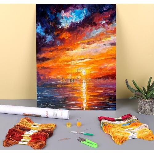 Across The Ocean Printed Canvas 11CT Cross-Stitch DIY Embroidery Kit DMC Threads Painting Handmade Handiwork Sewing Counted
