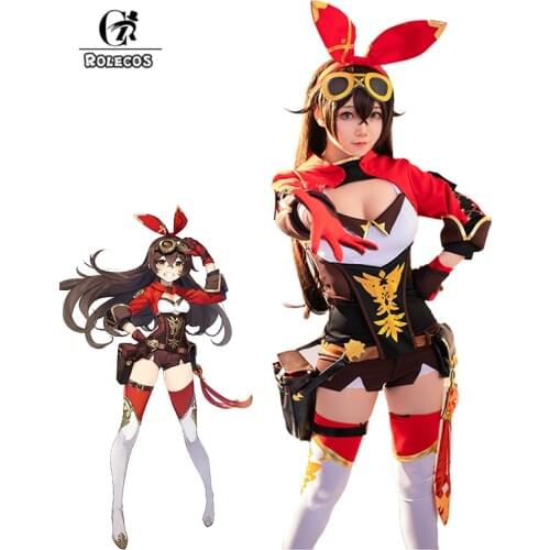 ROLECOS Genshin Impact Amber Cosplay Costume Genshin Impact Cosplay Amber Costume Women Headwear Top Shorts Full Set Halloween