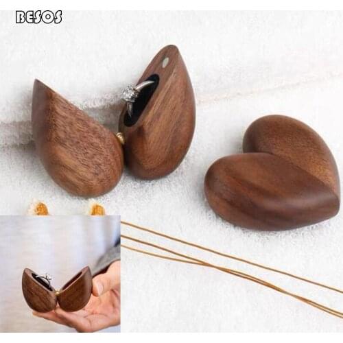 Creative Heart Shaped Solid Wood Ring Gift Box Retro Black Walnut Ring Box Wedding Counter Display Photo Decoration Gift Box