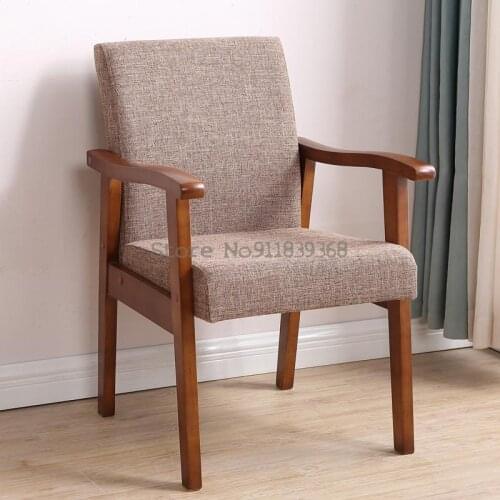 Solid wood backrest chair with armrests computer chair desk chair household single sofa chair mahjong chair fabric old man chair