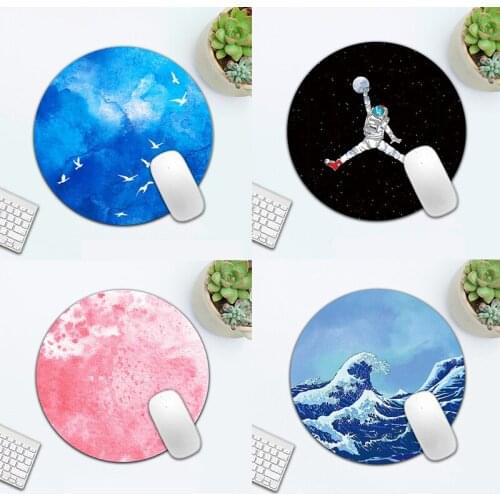 Round Celestial Mouse Pad Soft Mat For Game Computer Cap Desk Mat Non-Slip Rubber Waterproof Office Marble Astronaut Mouse Pad