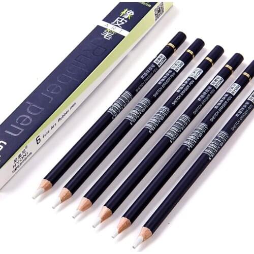 6pcs/Set NYONI Pen-Style Erasers Sketch Eraser Highlight Pencil Shape Novelty Rubber Erasers for Kids School Art Supplies