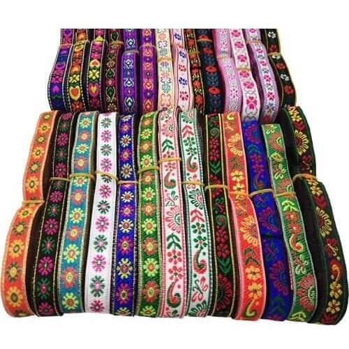 7m/roll Ethnic Embroidered Jacquard Ribbons Trim Width 1.2cm Lace Fabric DIY Decoration Handcraft Apparel Sewing Headwear