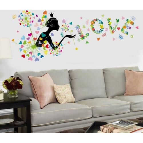 Loving heart Dandelion Girl wall stickers PVC Material Art wall poster for Living room bedroom kids room wall decoration sticker