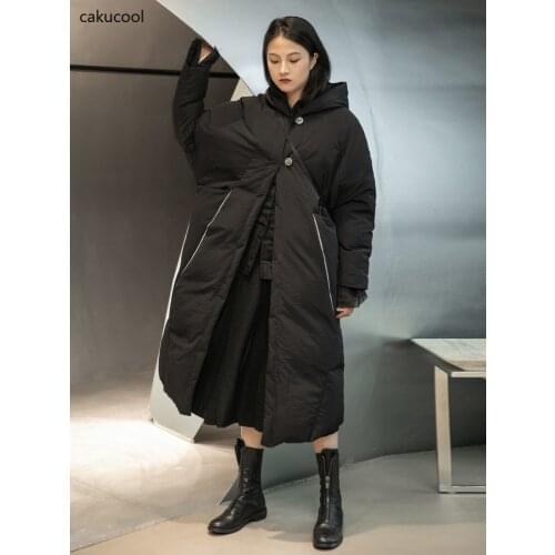 Cakucool 2020 new dark black mountain style double buckle thick large size mid-length over-the-knee down jacket