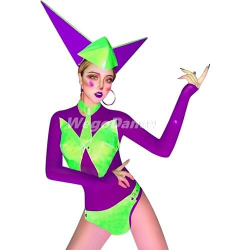 New Women Lady Dance Team Bar DS Costume Nightclub Party DJ Singer Dancer Performance Stage Wear Hat Lace Bodysuit Set