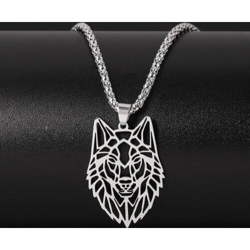 Hollow Wolf Head Pendant Necklace For Men Silver Color Stainless Steel Punk Forest Animals Wolf Long Chain Necklaces Jewelry
