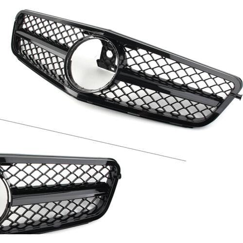 For Mercedes-Benz AMG Style Front Grille w/ Logo W204 C-Class C300 C350 C200 C250 Glossy Black ABS Car Upper Grill with Emblem