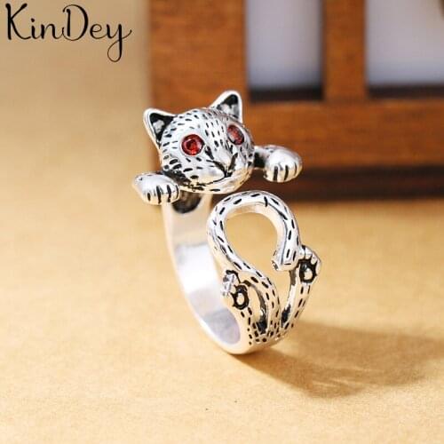 Simple Silver Color Cat Rings For Women Lady Large Adjustable Finger Rings Party Gifts