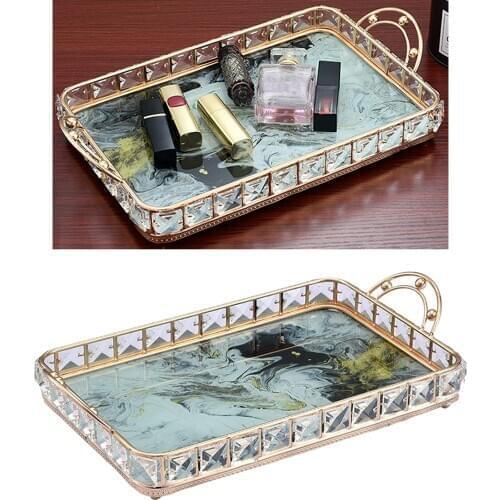 Rectangle European Style Crystal Vanity Makeup Jewelry Trinket Perfume Tray Organizer Decorative Tray