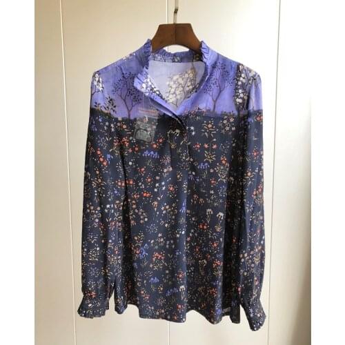 Meran oil shirt Unique printed long-sleeve shirt Natural shell button